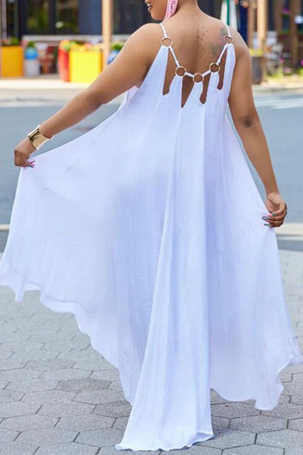 Casual Solid High Low Hem Midi Dress