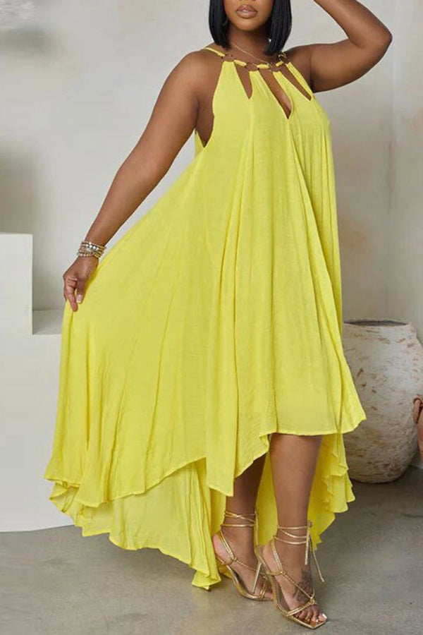 Casual Solid High Low Hem Midi Dress