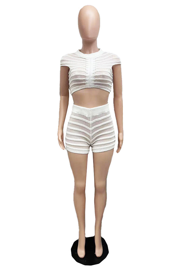 Knitted See-Through Top & Hip-Hugging Pants Set