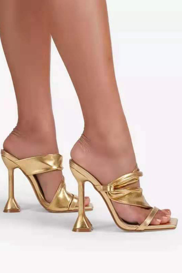 Fashionable Twist Solid Color Square Toe High Heel Sandals