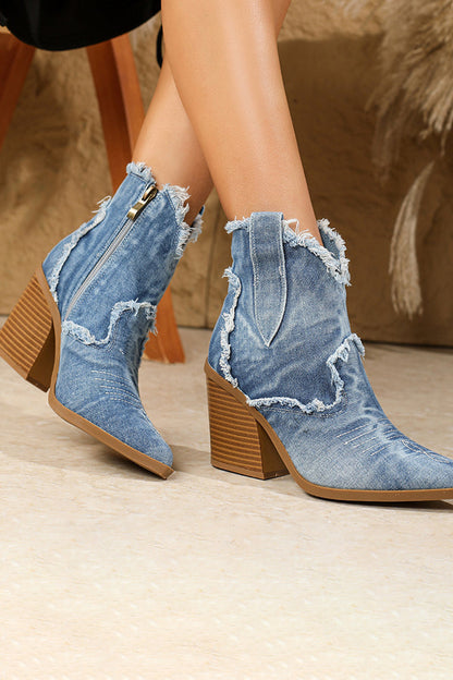 Pointed Toe Side Zip Denim Boots