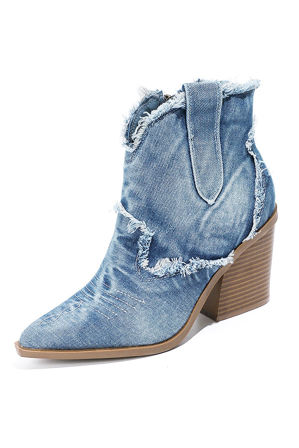 Pointed Toe Side Zip Denim Boots