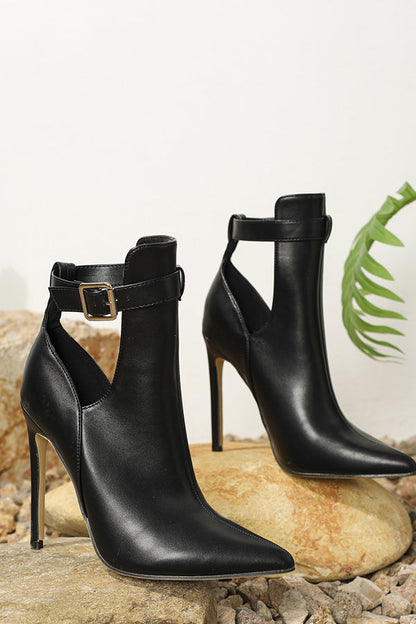 Elegant Buckled Cutout Ankle Boots