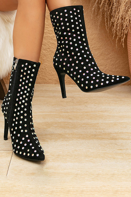 Party Full Rhinestone Side Zipper Pointed Toe Boots