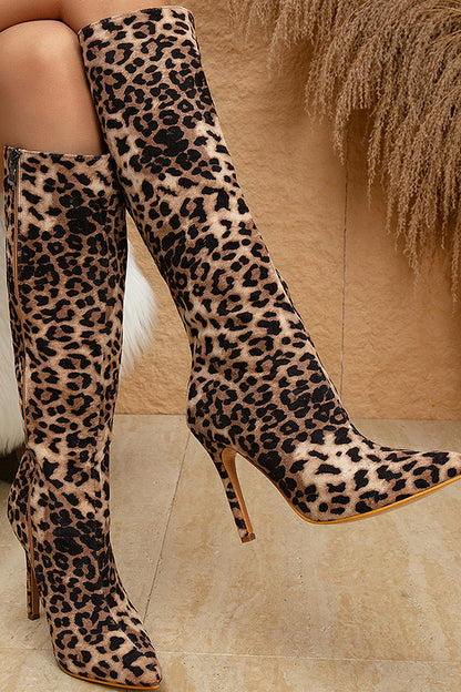 Stylish Leopard Print Pointed Toe Knee-high Boots