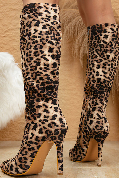 Stylish Leopard Print Pointed Toe Knee-high Boots