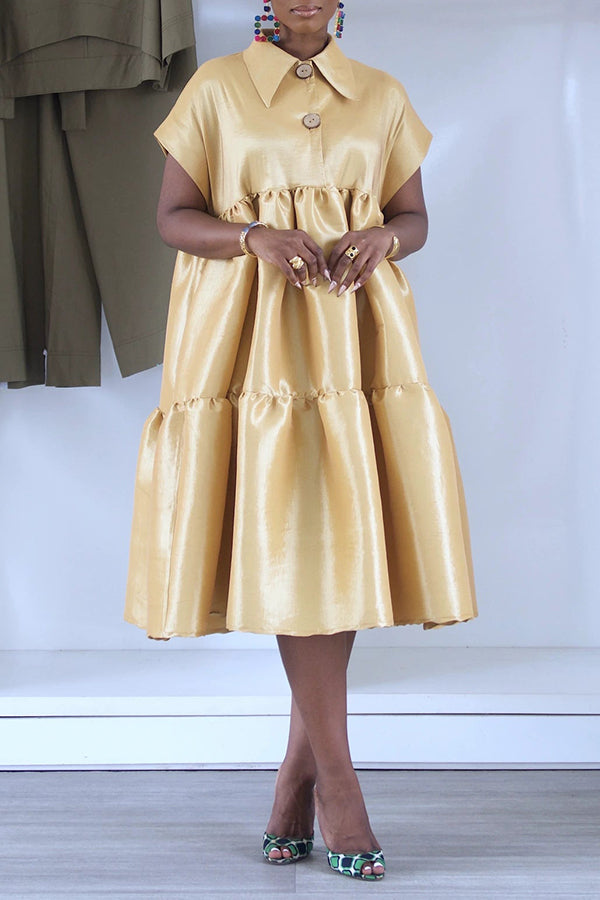 Gorgeous Ruffle Hem Button Up Midi Dress Khaki