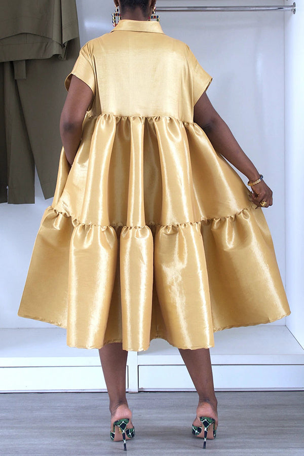 Gorgeous Ruffle Hem Button Up Midi Dress