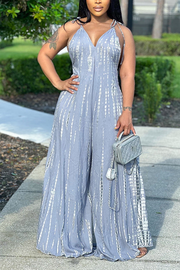 Stylish Allover Print Wide Leg Jumpsuit