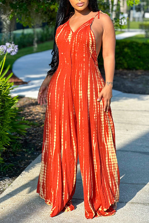 Stylish Allover Print Wide Leg Jumpsuit