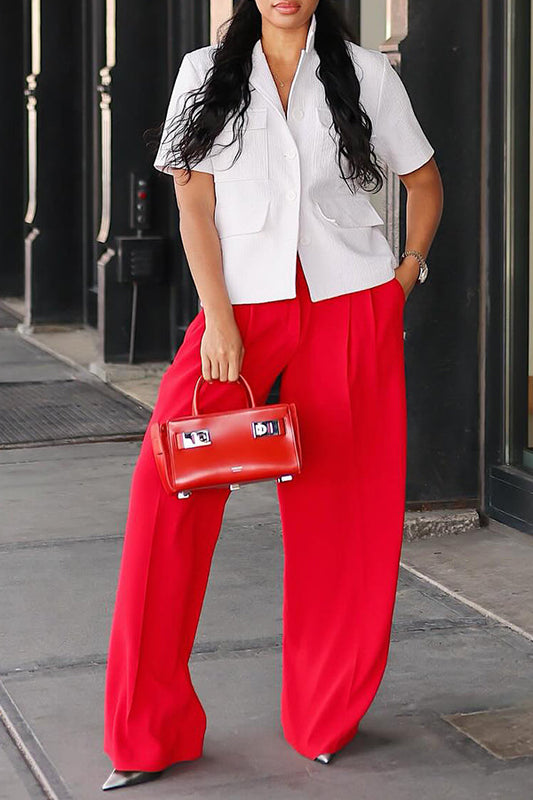 Stylish Loose High Waist Pants Red