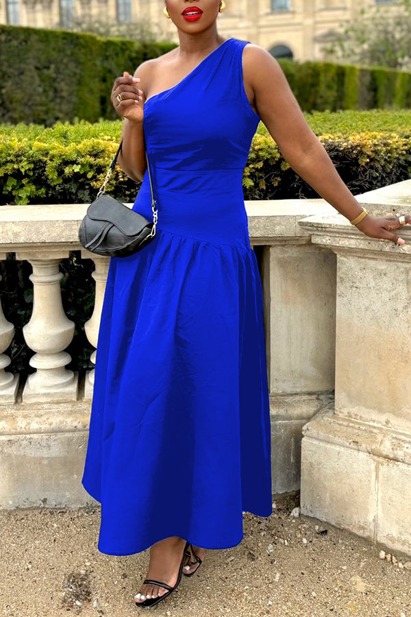 Summer One Shoulder Ruched Midi Dress