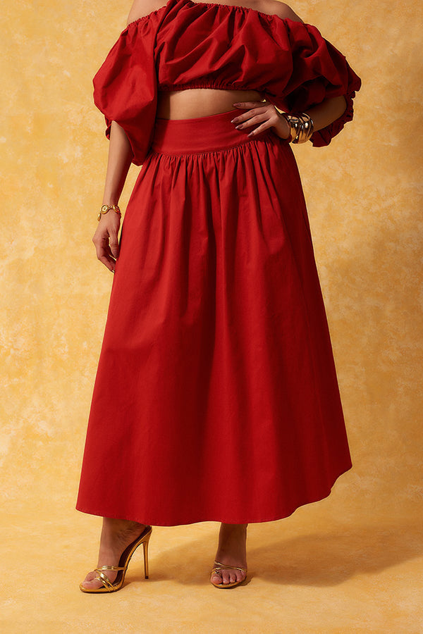 Chic Off Shoulder Balloon Hem Top & Skirt Set