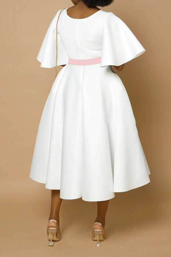 Elegant Flutter Sleeve Bow Front Ruffle Hem Dress