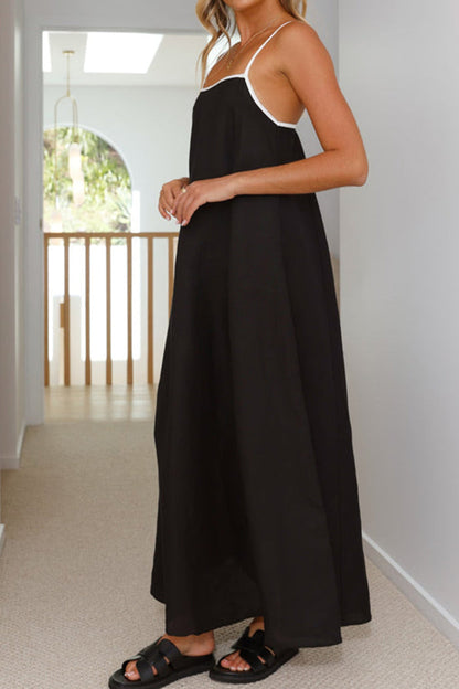 Casual Tie Back Slant Pocket Maxi Dress