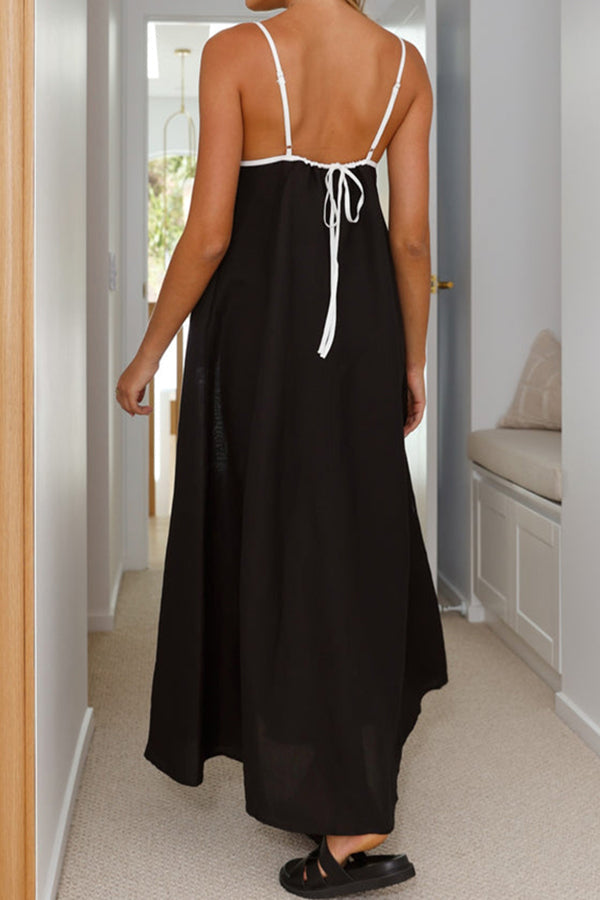 Casual Tie Back Slant Pocket Maxi Dress