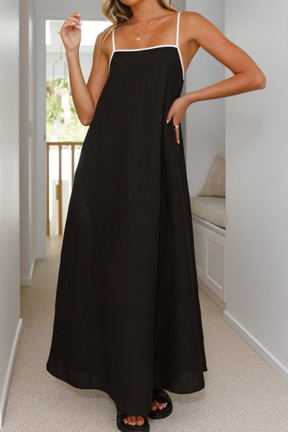 Casual Tie Back Slant Pocket Maxi Dress