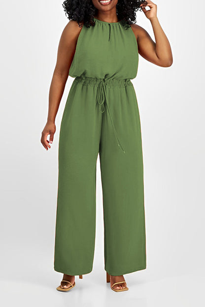 Casual Drawstring Waist Sleeveless Wide-leg Jumpsuit