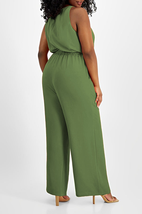 Casual Drawstring Waist Sleeveless Wide-leg Jumpsuit