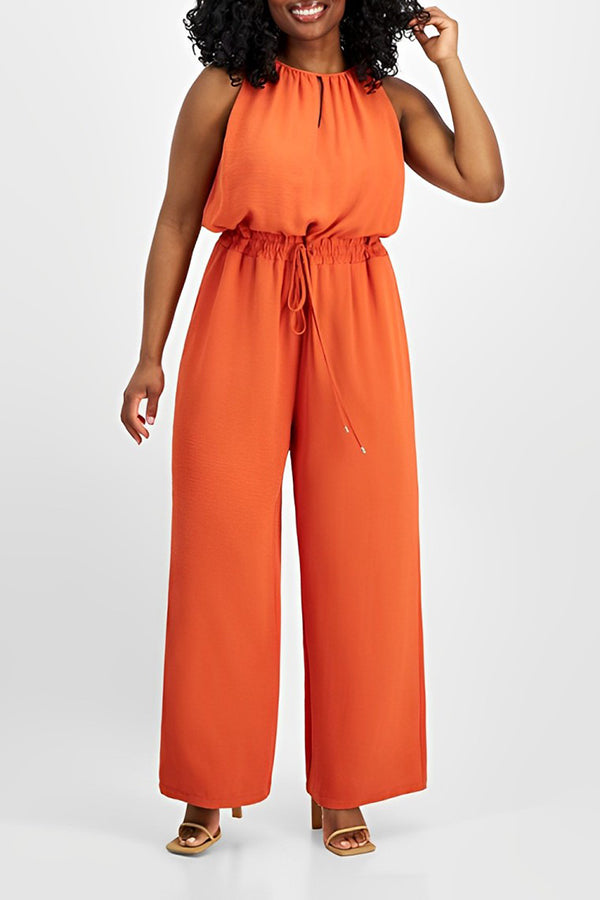 Casual Drawstring Waist Sleeveless Wide-leg Jumpsuit