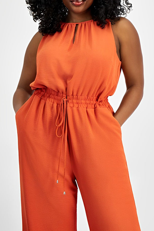 Casual Drawstring Waist Sleeveless Wide-leg Jumpsuit