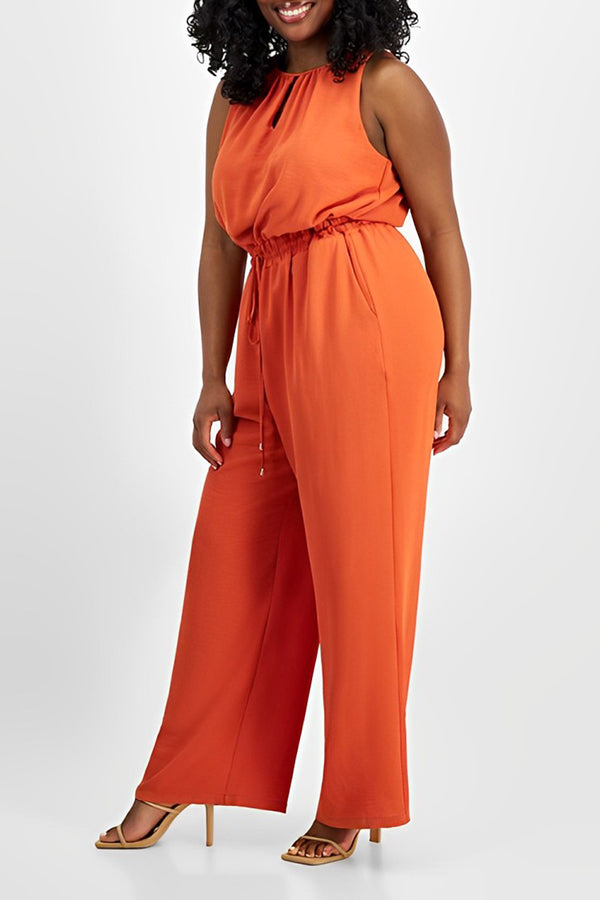 Casual Drawstring Waist Sleeveless Wide-leg Jumpsuit