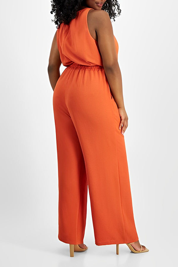 Casual Drawstring Waist Sleeveless Wide-leg Jumpsuit