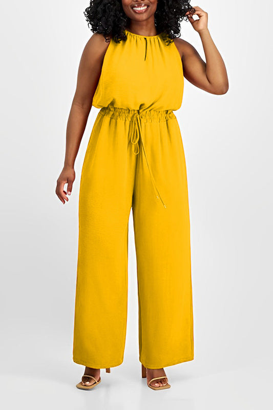 Casual Drawstring Waist Sleeveless Wide-leg Jumpsuit