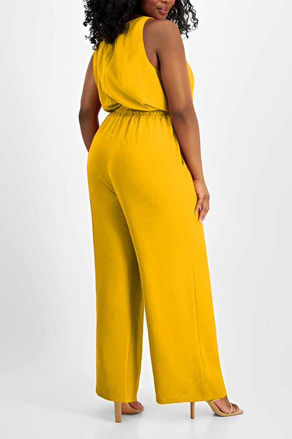 Casual Drawstring Waist Sleeveless Wide-leg Jumpsuit