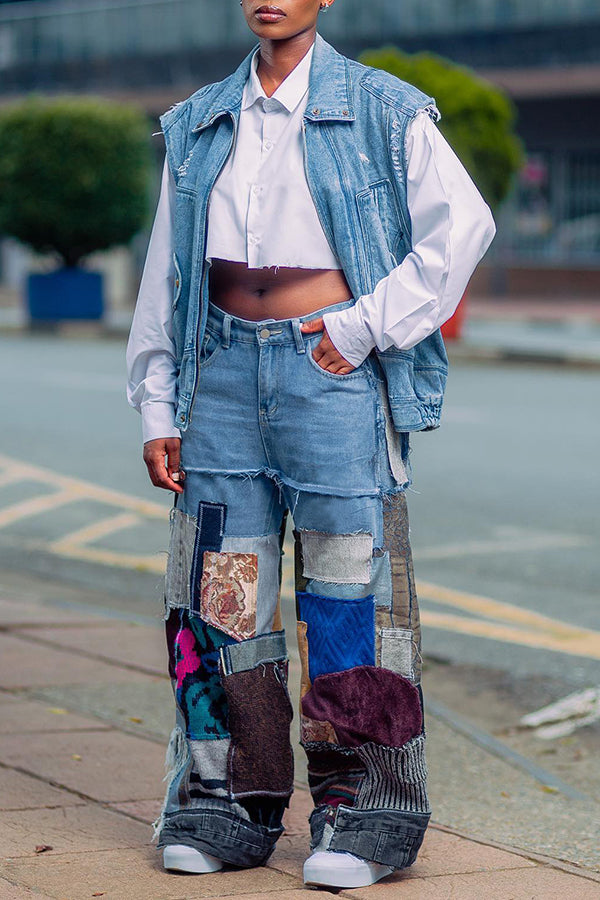 Stylish Raw Trim Denim Ripped Vest