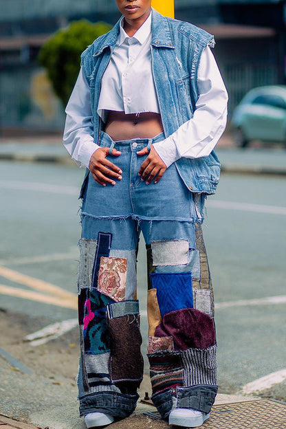 Stylish Raw Trim Denim Ripped Vest