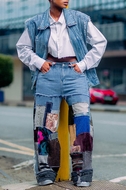 Stylish Raw Trim Denim Ripped Vest