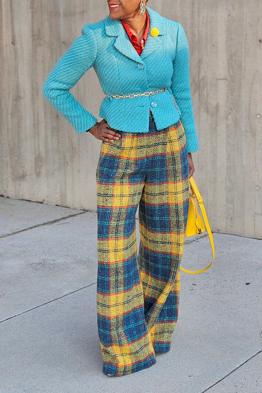 Vintage Plaid Print Slant Pocket Pants