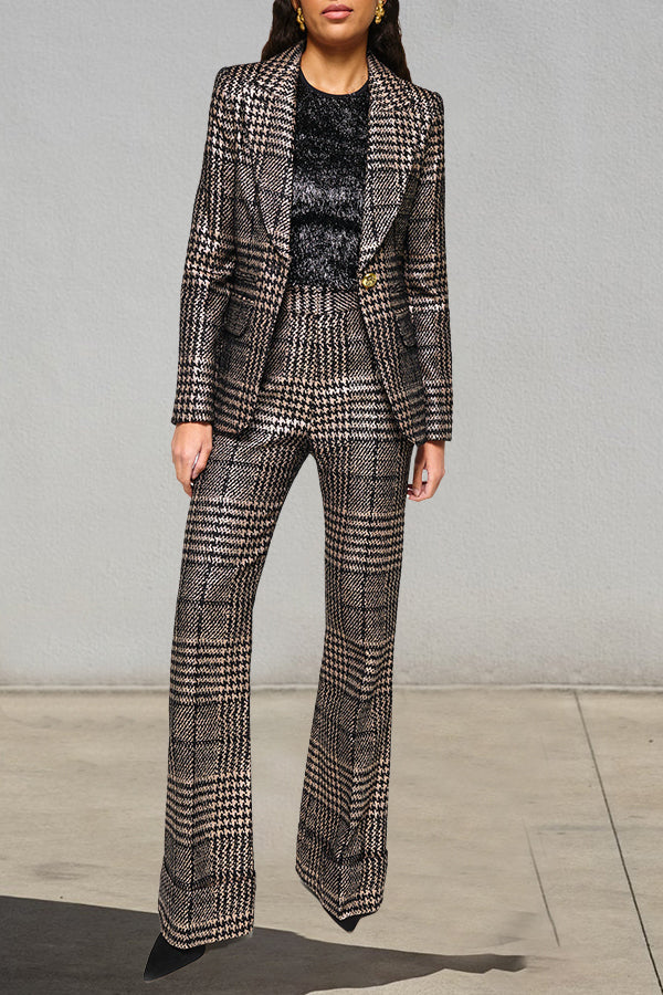 Classic Plaid Peak Collar Blazer & Pants Set