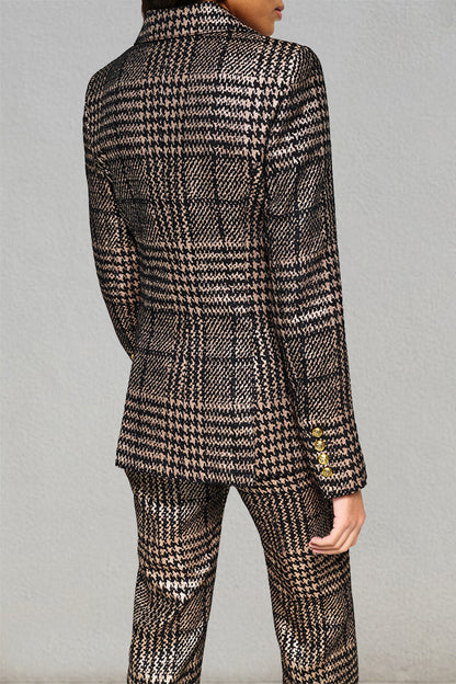 Classic Plaid Peak Collar Blazer & Pants Set