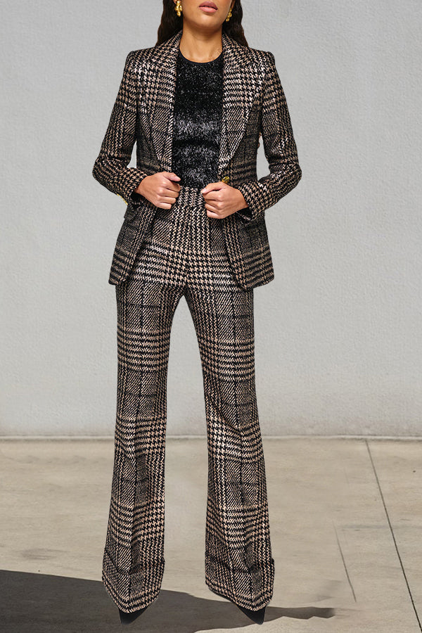 Classic Plaid Peak Collar Blazer & Pants Set