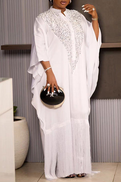 Elegant Sequin Panel Batwing Sleeve Maxi Dress