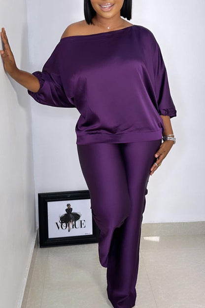 Casual Off Shoulder Batwing Sleeve Top & Pants Set