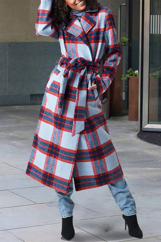 Vintage Plaid Self Belted Coat