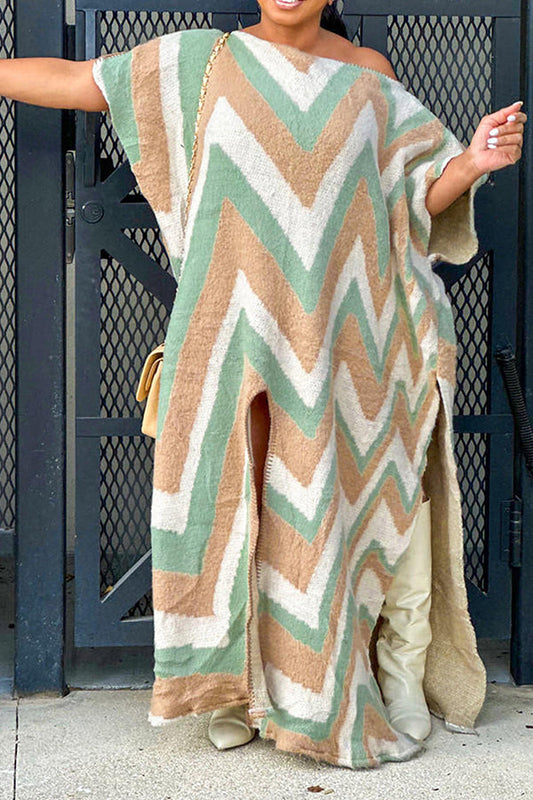 Uformell Colorblock Long Poncho Mint