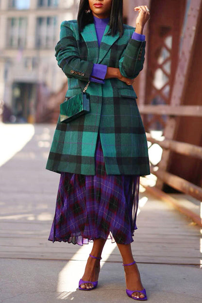 Vintage Plaid Lapel Neck Overcoat