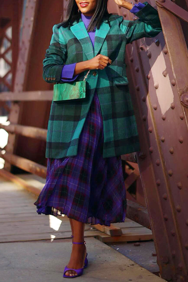 Vintage Plaid Lapel Neck Overcoat