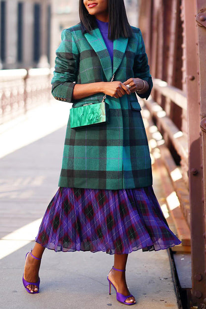 Vintage Plaid Lapel Neck Overcoat