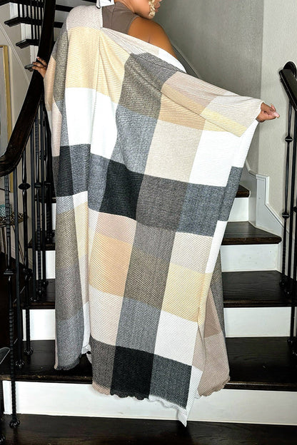 Casual Plaid Batwing Sleeve Cardigan