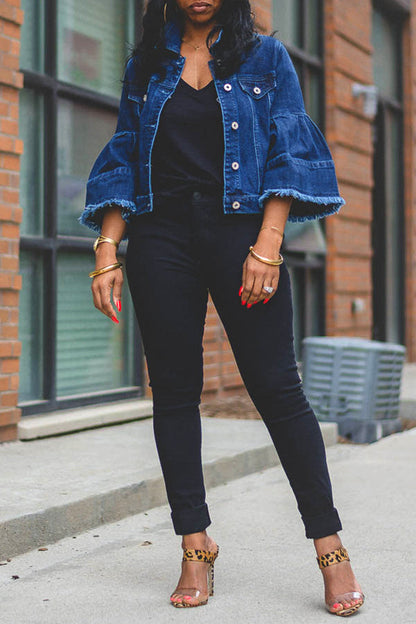 Chic Trumpet Sleeve Single Breasted Denim Jacket