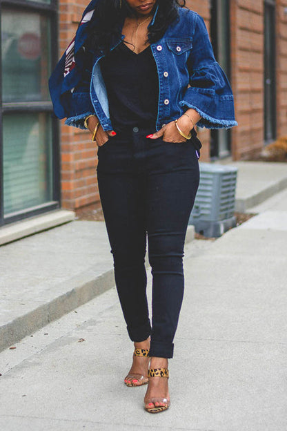 Chic Trumpet Sleeve Single Breasted Denim Jacket