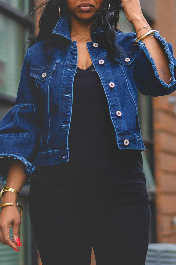 Chic Trumpet Sleeve Single Breasted Denim Jacket