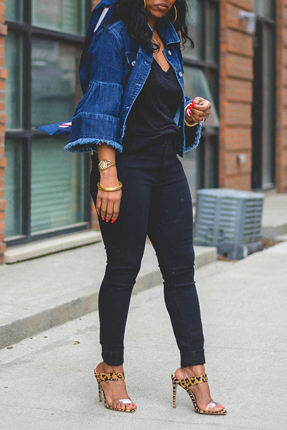 Chic Trumpet Sleeve Single Breasted Denim Jacket