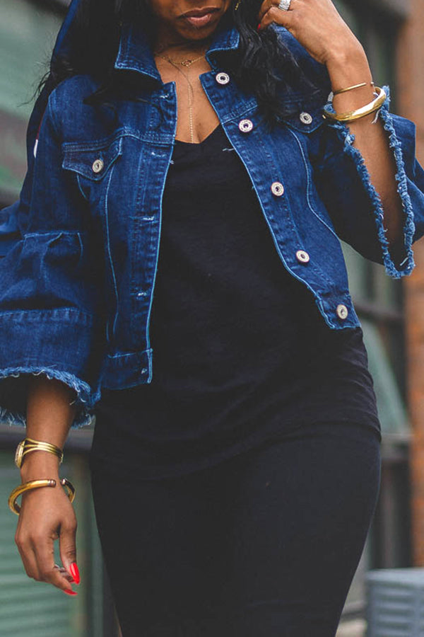 Chic Trumpet Sleeve Single Breasted Denim Jacket