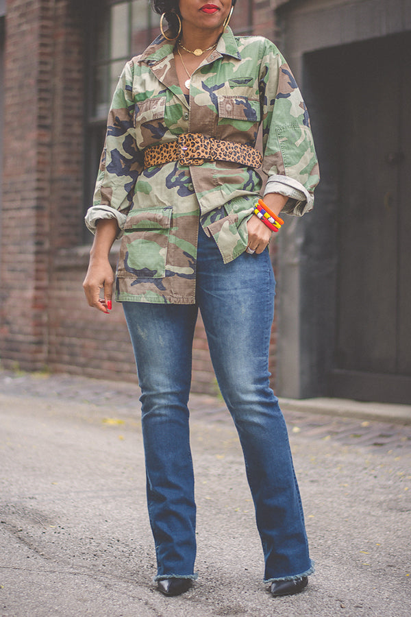 Vintage Camo Print Flap Pocket Jacket